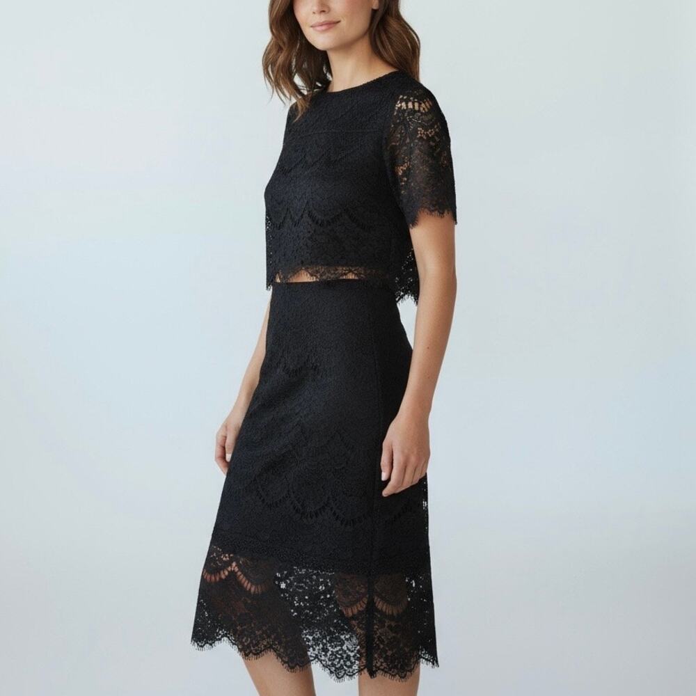 Express Two Piece Top Pencil Skirt Lined Black Lace Goth Witchy Size Small 2 New